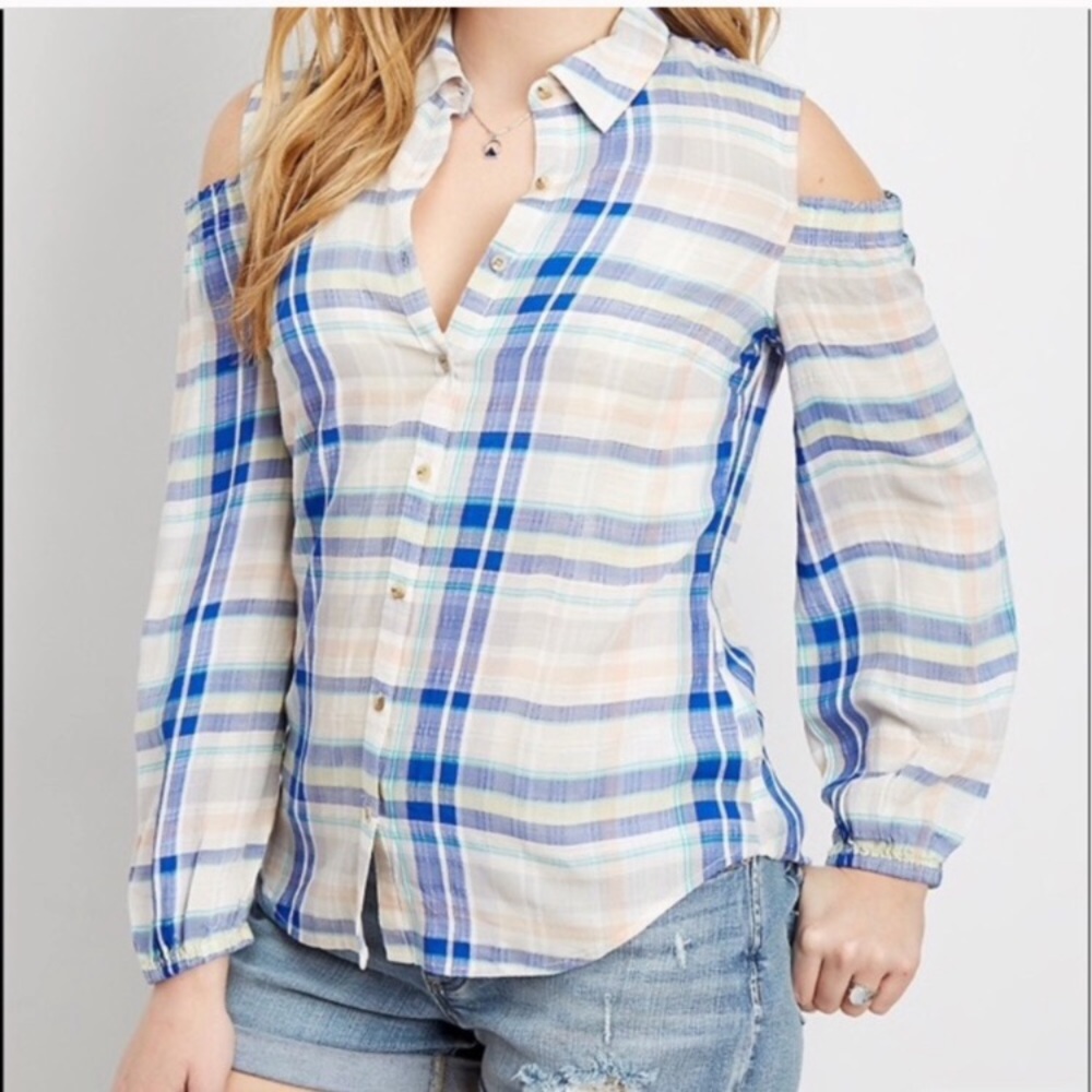 Maurices cold shoulder plaid button down top 3X